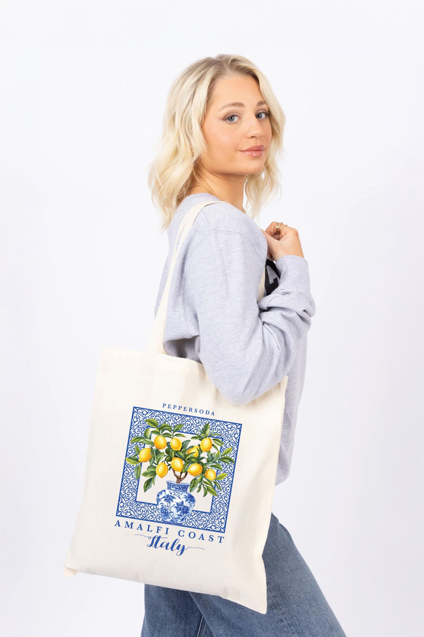 Italian Inspired Amalfi Coast Lemon Printed Lightweight Canvas Bag