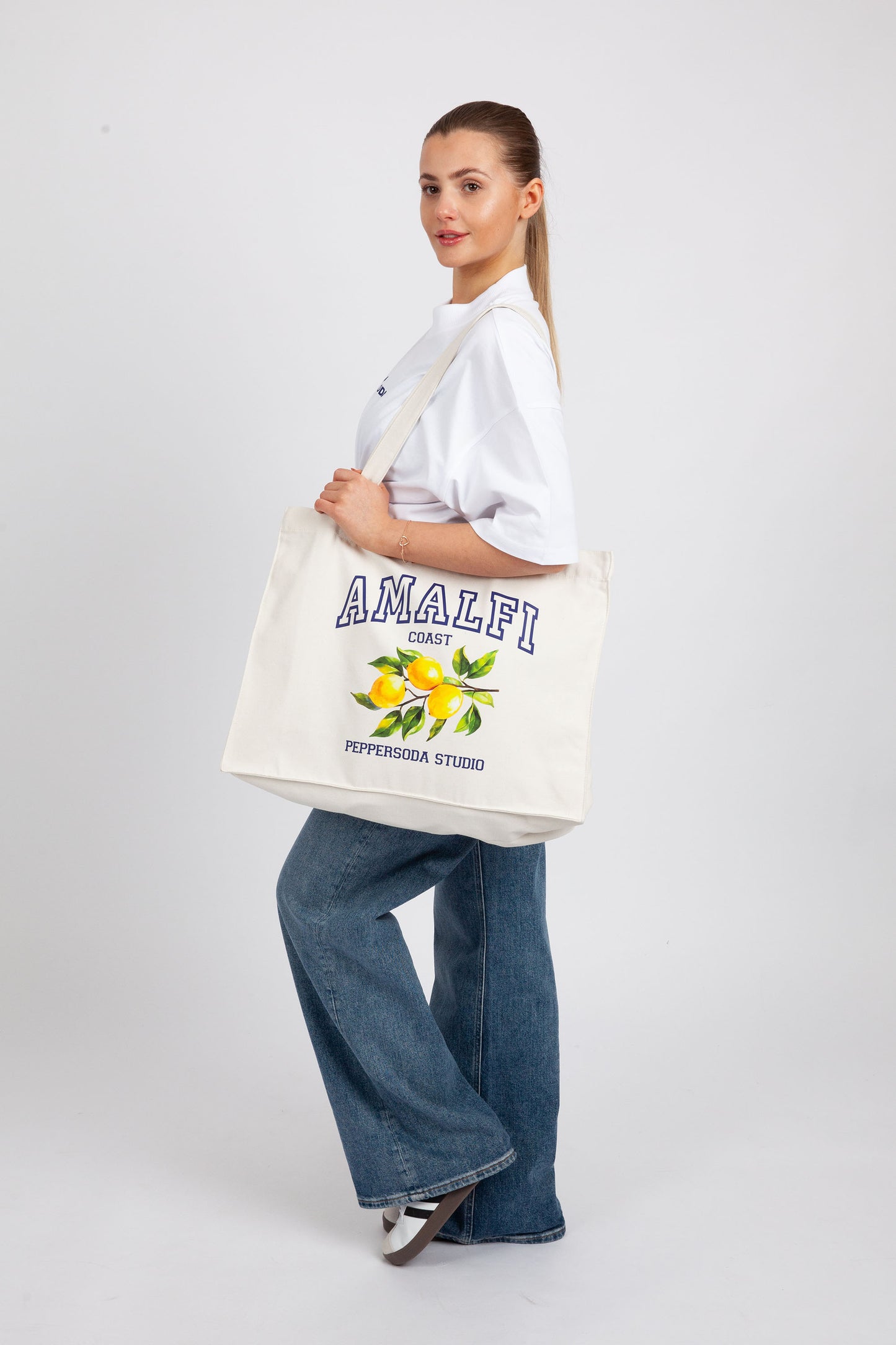 Amalfi Coast Lemons Printed Woven Shopping Tote Bag