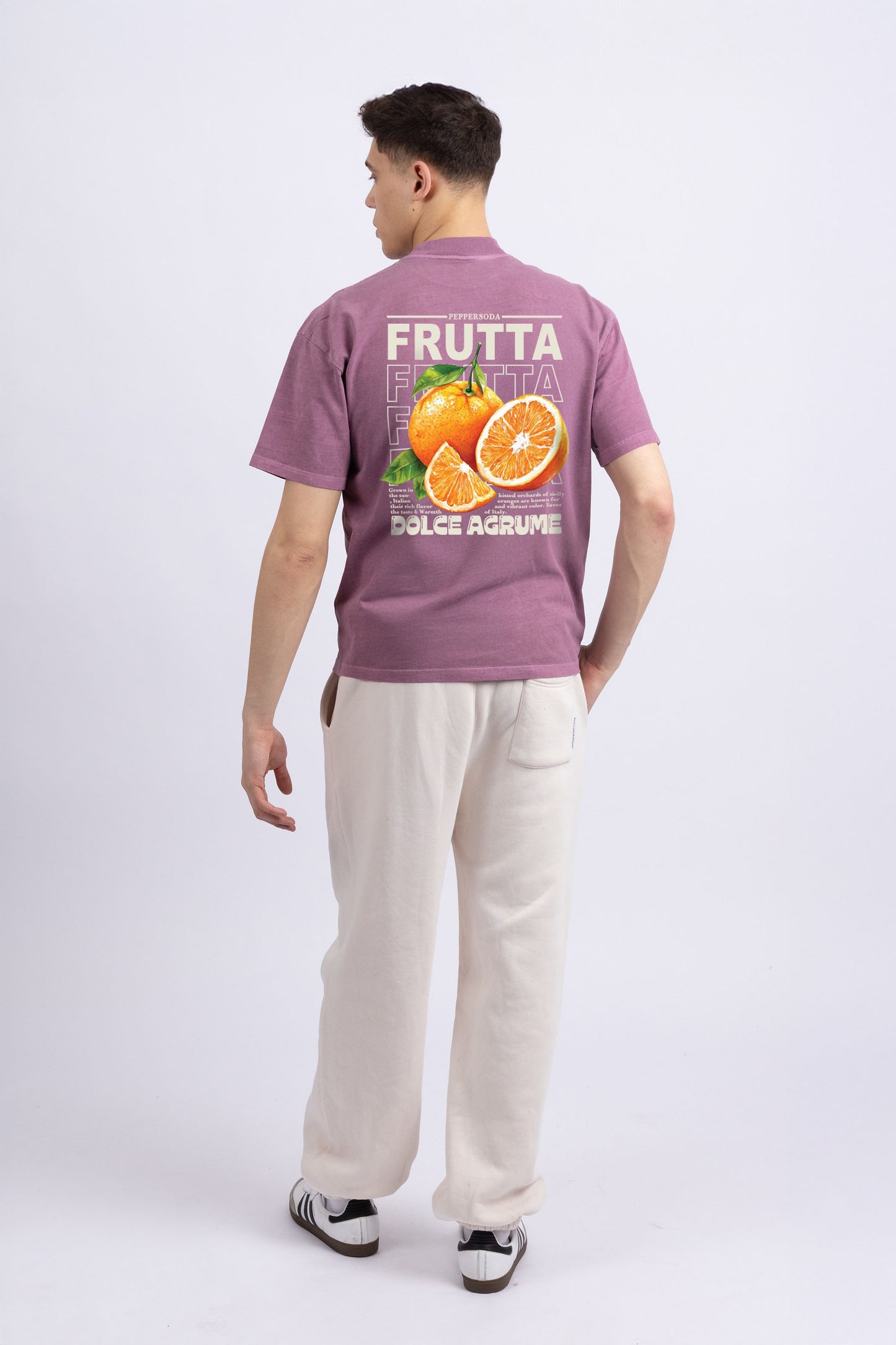 Mens Frutta Orange Printed Acid Washed T-Shirt
