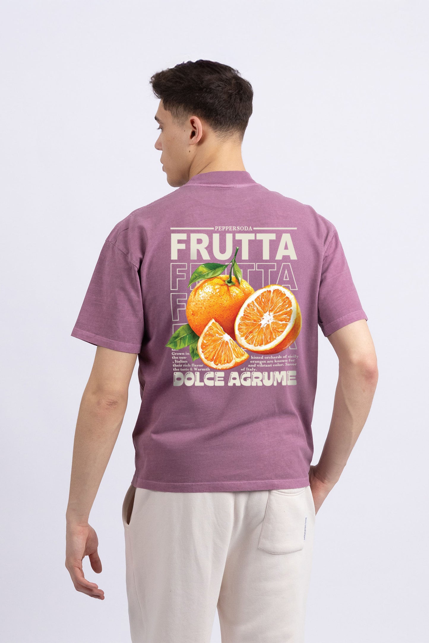 Mens Frutta Orange Printed Acid Washed T-Shirt