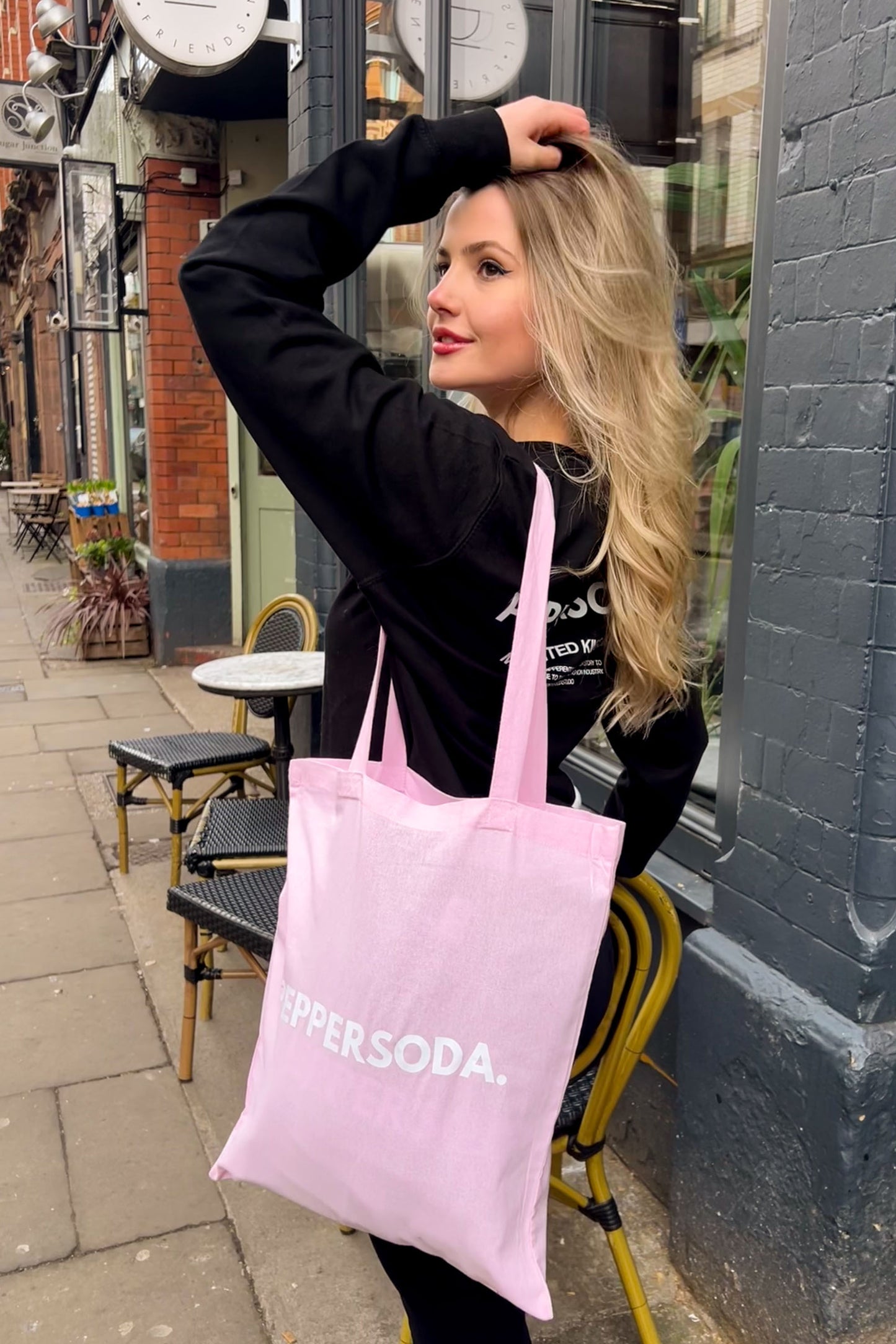 Peppersoda Printed Pink Cotton Long Handle Canvas Bag